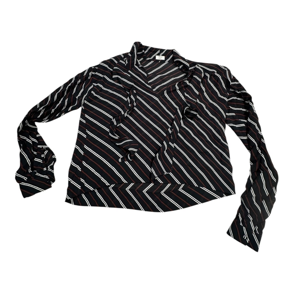 Wilfred Free Striped Tie Neck Blouse Top XS Extra Small Black‎ White